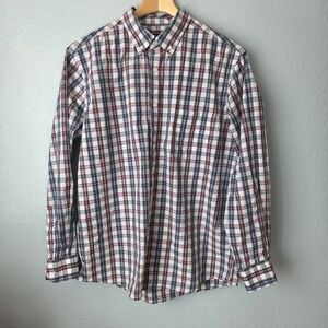 Double Pump Plaid Button-Up Shirt L Red, Blue, And White.